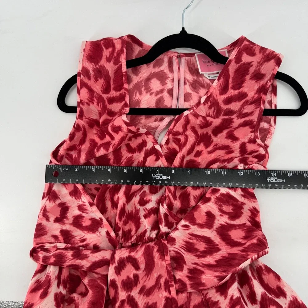 Kate Spade Pink Leopard Print V-Neck Tie Front Midi Dress XS Sleeveless NJMUA674